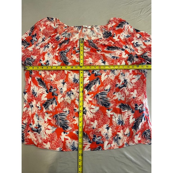 Terra & Sky Floral Print Blouse Top 1X Coral Red Navy White Womens - Picture 5 of 5